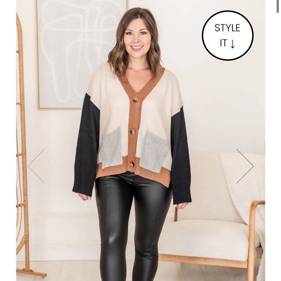 Pink Lily Nothing Better Brown Varsity Cardigan - Picture 3 of 3